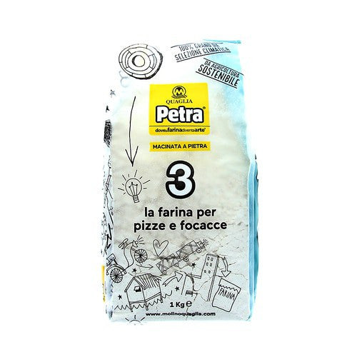 Farine professionnelle moulue sur pierre Petra 3 à partir de blé italien certifié à 100 % - Pizza et Focaccia